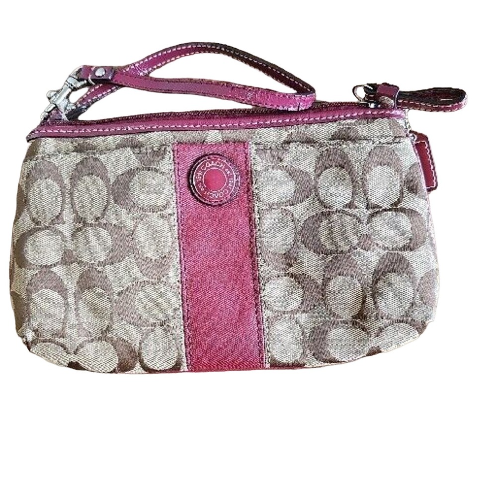 COACH WRISTLET Signature C Khaki Plum C Logo Clutch 9.5"x6"x1"